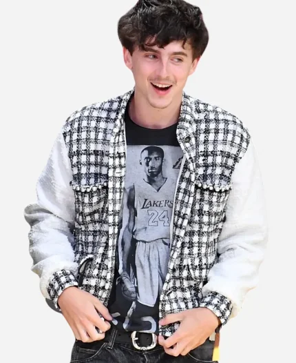 Timothee Chalamet Los Angeles Lakers Game White Tweed Jacket