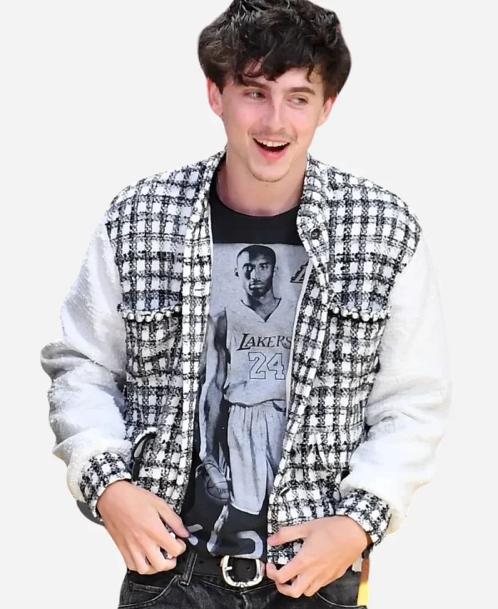 Timothee Chalamet Los Angeles Lakers Game White Tweed Jacket
