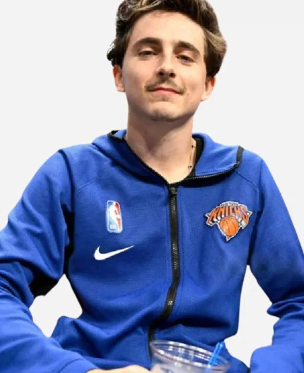 Timothee Chalamet New York Knicks 2025 Blue Hooded Jacket