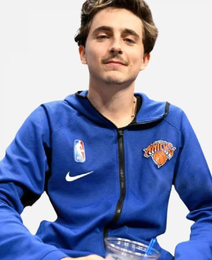Timothee Chalamet New York Knicks 2025 Blue Hooded Jacket