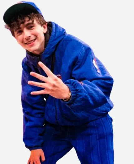 Timothée Chalamet New York Knicks Blue Hooded Jacket