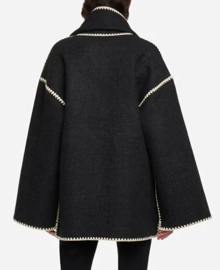 Toteme Embroidered Scarf Black Jacket Coat
