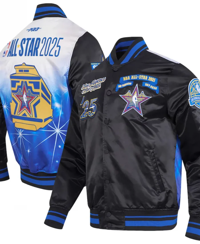 Unisex NBA All-Star Game 2025 Black Satin Varsity Bomber Jacket