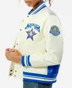 Unisex NBA All-Star Game 2025 Cream Satin Varsity Bomber Jacket