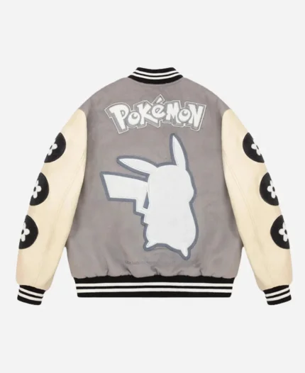  Vandy The Pink x Pokemon Pikachu Flower Varsity Grey Jacket