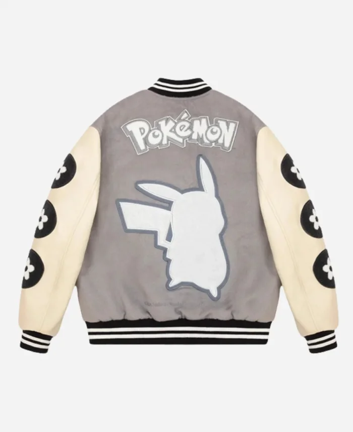  Vandy The Pink x Pokemon Pikachu Flower Varsity Grey Jacket