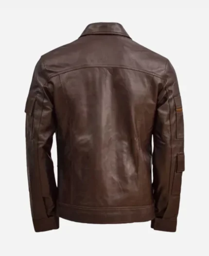Waxed Brown Leather Biker Jacket For Mens