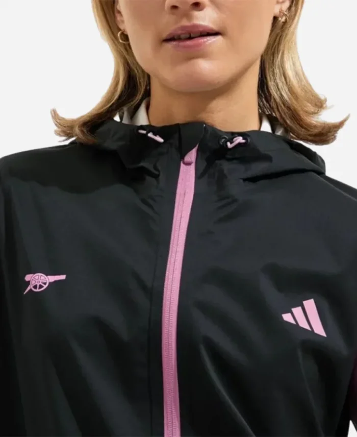 Women's Arsenal Adidas Golf Rain Black Hooded Zipper Jacket For Sale