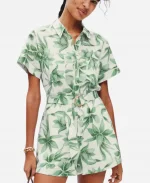 Access Daily 2025 Adrianna Costa Green & White Leaf Print Belted Romper
