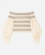 Access Daily 2025 Jeanie Buss Ivory Embroidered Off The Shoulder Top