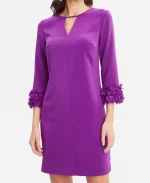 Access Daily Alison Triessl Purple Floral Applique Sleeve Dress For Sale