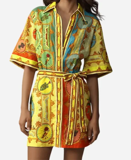 Access Hollywood 2025 Kit Hoover Patchwork Print Belted Dress