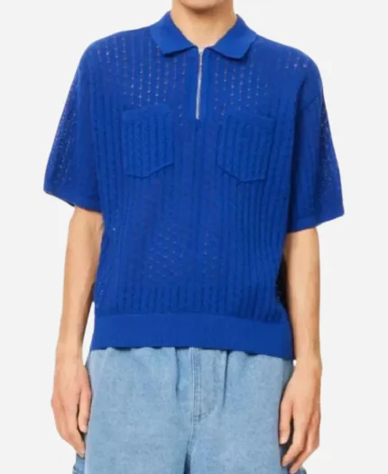 Access Hollywood 2025 Scott Evans Blue Knit Half-Zip Polo Shirt