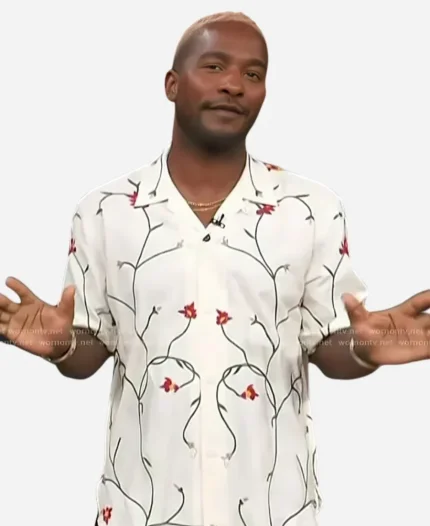 Access Hollywood 2025 Scott Evans White Floral Camp Shirt