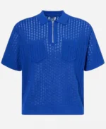 Access Hollywood Scott Evans Blue Knit Half-Zip Polo Shirt