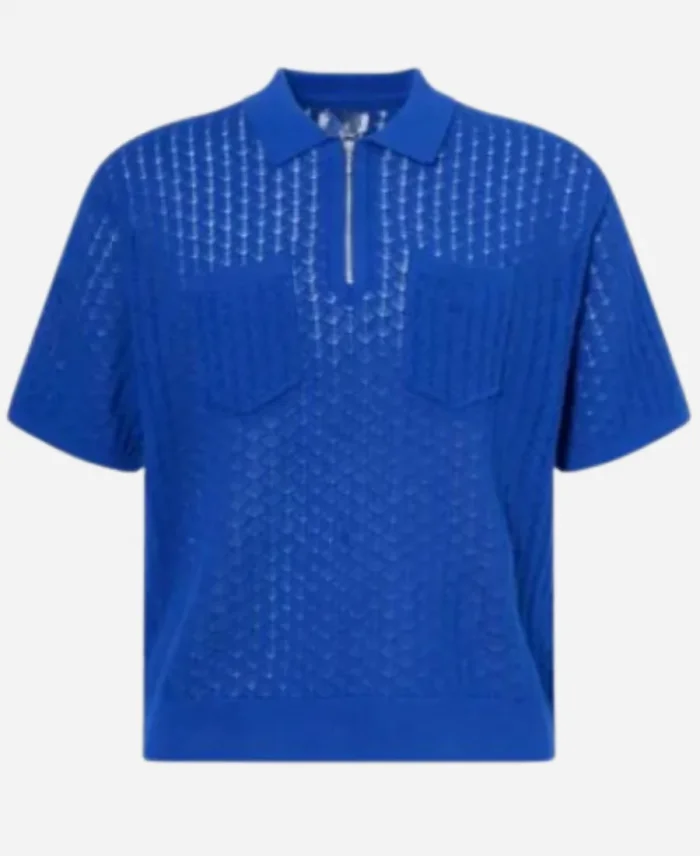 Access Hollywood Scott Evans Blue Knit Half-Zip Polo Shirt