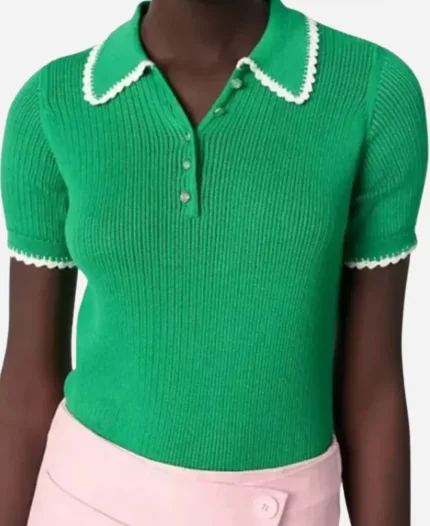 Access Hollywood Zuri Hall Green Crochet Knit Polo Shirt