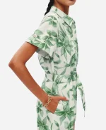 Adrianna Costa Access Daily 2025 Green Leaf Print Belted Romper