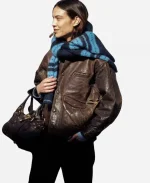 Alexa Chung Chloe Fashion Show 2025 Distressed Brown Leather Jacket