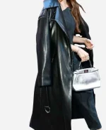 Alison Brie Together Movie Event 2025 Millie Black Leather Trench Coat