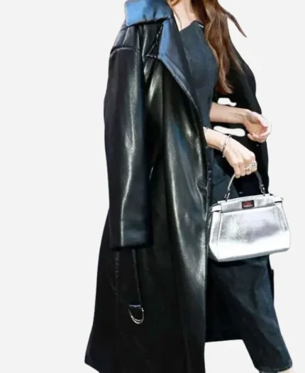 Alison Brie Together Movie Event 2025 Millie Black Leather Trench Coat