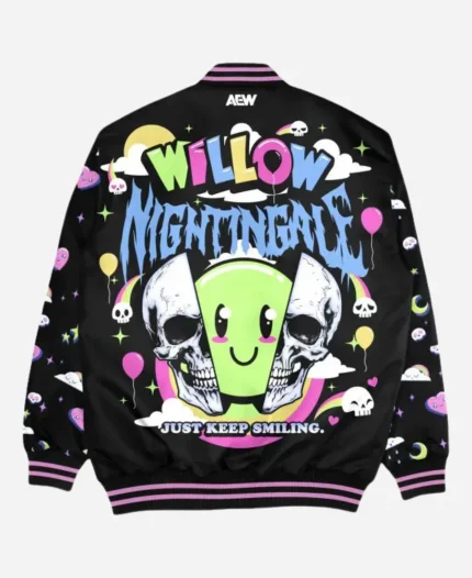 All Elite Wrestling 2025 Willow Nightingale Smile Anyways Varsity Jacket For Unisex