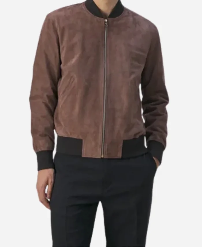 American Actor Jason Ralph 2025 Brown Suede Leather Bomber Jacket