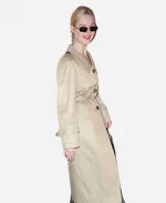 American Actress Elle Fanning Street Style 2025 Beige Cotton Trench Coat