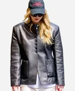 American Actress Jennifer Lawrence Street Style 2025 Black Leather Blazer