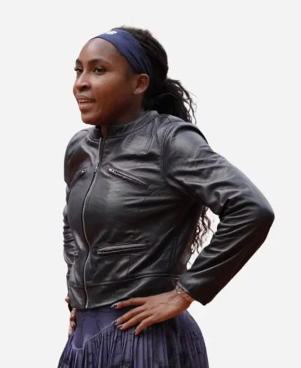 American Tennis Player Coco Gauff Black Leather Jacket