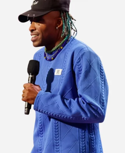 Americas Got Talent S20 Maceo Harrison Blue Cable Knit Sweater