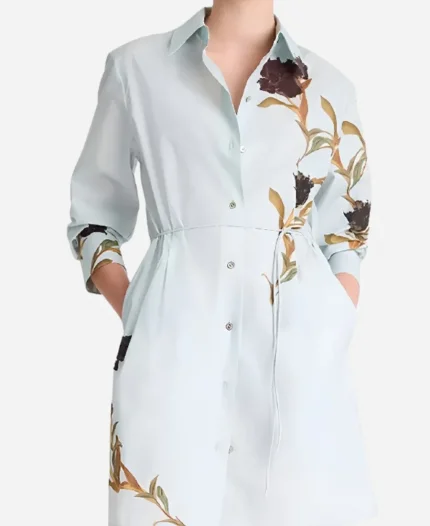 Anita Dupree TV Series Beyond The Gates 2025 Tamara Tunie Floral Print Blue Shirt Dress