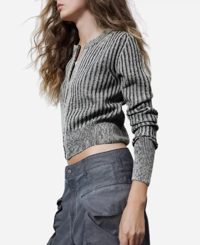 Art Detectives 2025 Nina Singh Ribbed Zipper Gray Cardigan