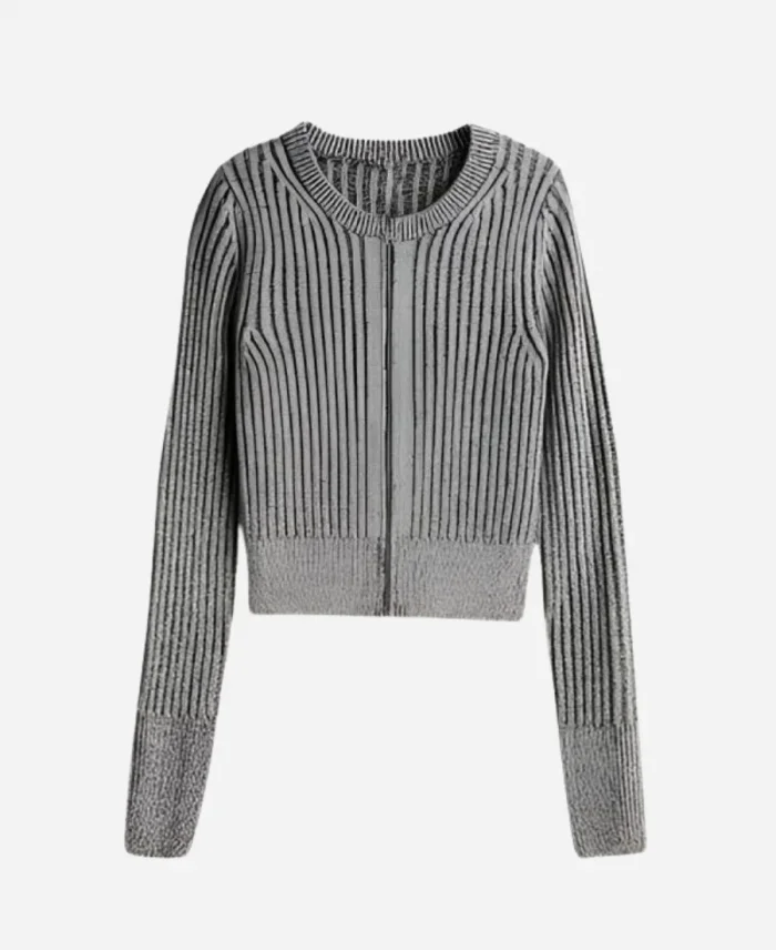 Art Detectives 2025 Nina Singh Ribbed Zipper Gray Cardigan For Sale