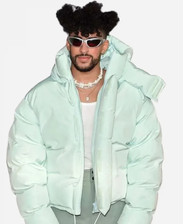 Bad Bunny Rapper American Music Awards Mint Color Puffer Hooded Jacket