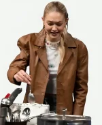 Beat Bobby Flay 2025 Gigi Hadid Brown Leather Blazer Jacket