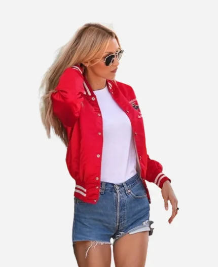 Bella Hadid 2025 Red Varsity Jacket