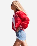 Bella Hadid 2025 Varsity Red Jacket