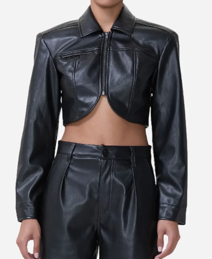 Beyond the Gates 2025 Trisha Mann-Grant Black Cropped Leather Jacket