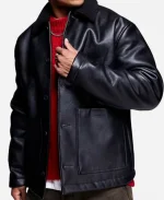Borg Lined Oversized Black Leather Jacket