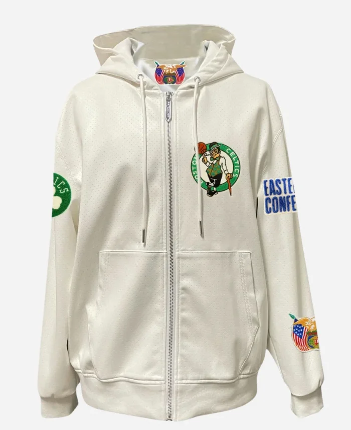 Jeff Hamilton NBA Boston Celtics Zip-Up Black And White Leather Jacket