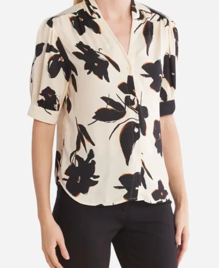 CBS Evening News Elise Preston White Floral Top For Sale