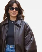 Camila Cabello 2025 Brown Bomber Leather Jacket