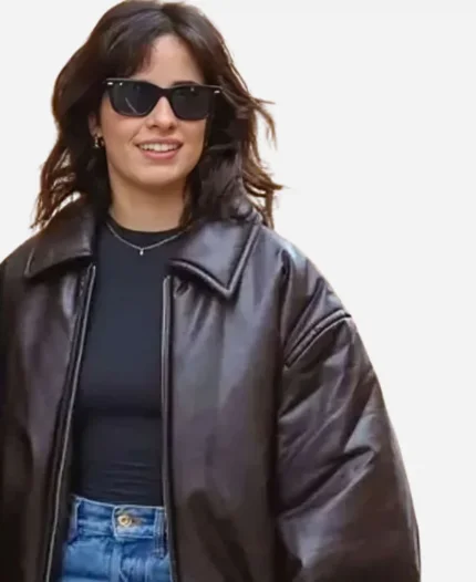 Camila Cabello 2025 Brown Bomber Leather Jacket