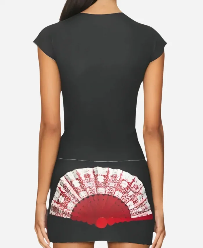 Chelsea Hamilton Beyond The Gates 2025 RhonniRose Mantilla Red Fan Print Top