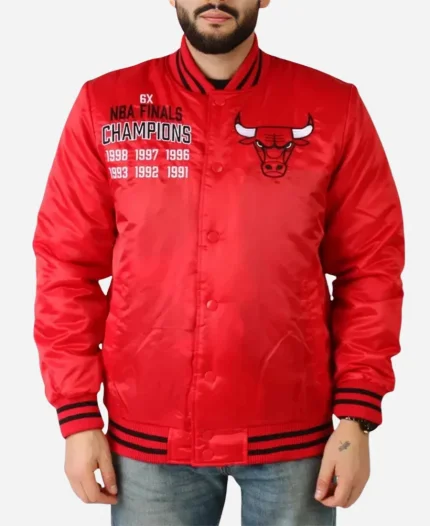 Chicago Bulls Champions 6X Finals Red Varsity Jacket