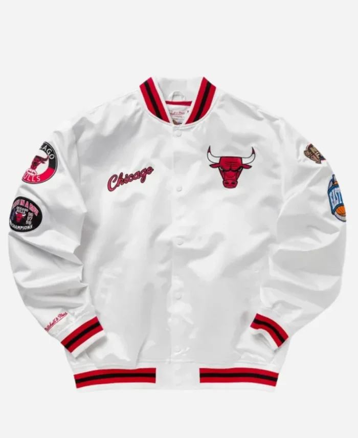 Chicago Bulls NBA City Collection White Letterman Varsity Jacket For Sale