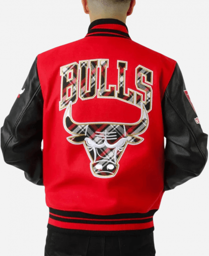 Chicago Bulls Plaid Patches Letterman Varsity Jacket For Unisex