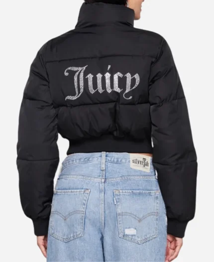 Crop Diamante Juicy Couture Black Puffer Jacket For Womens