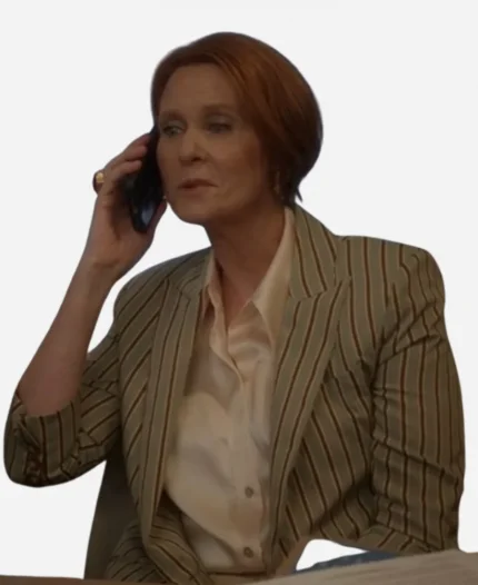 Cynthia Nixon TV Series And Just Like That Season 3 Miranda Hobbes Striped Double Breasted Blazer